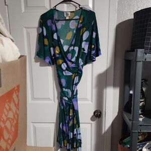 JM Collection Green and Purple Patterned Midi Dress